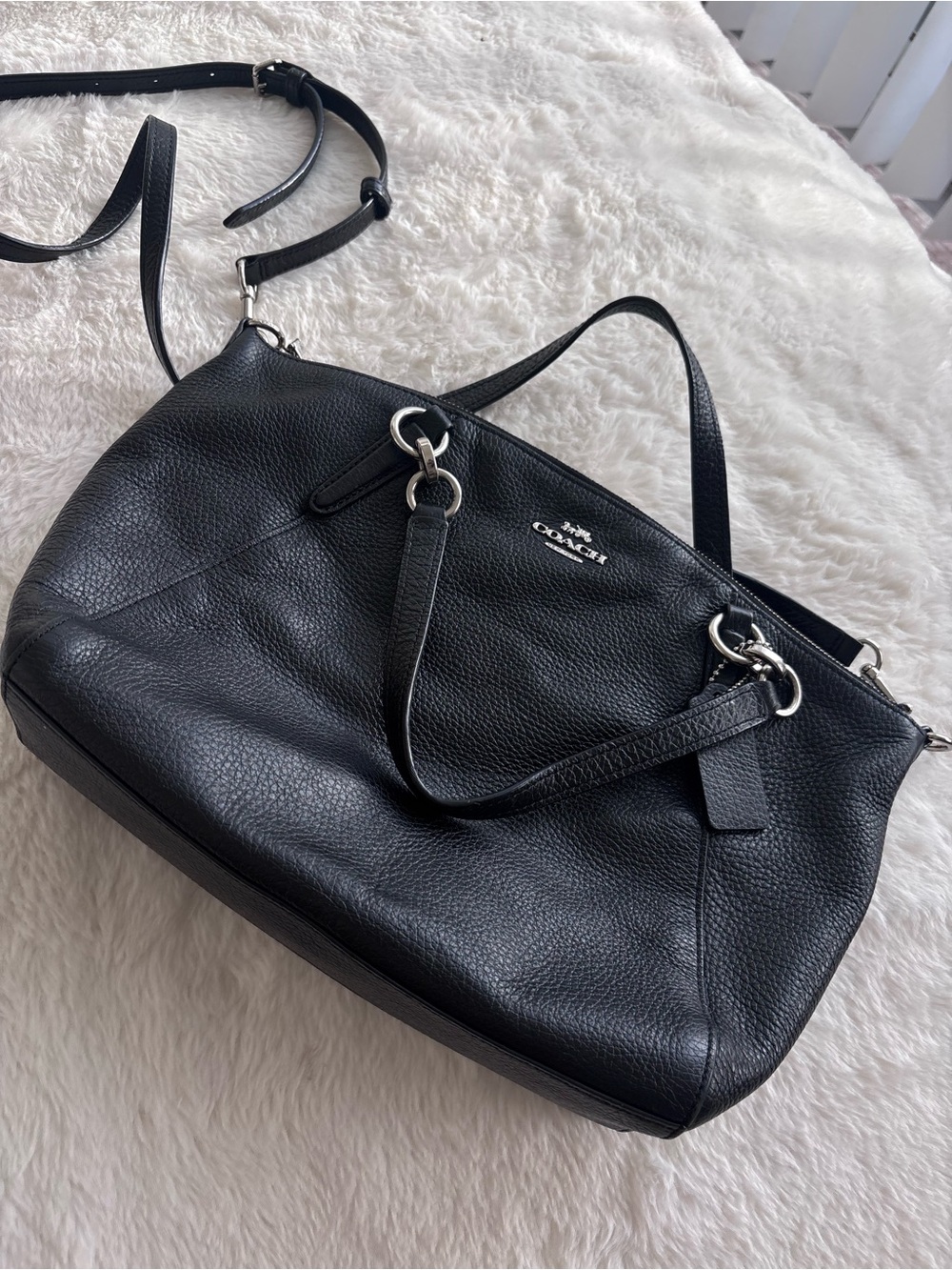 Coach Black Pebbled Leather Tote with Detachable Strap